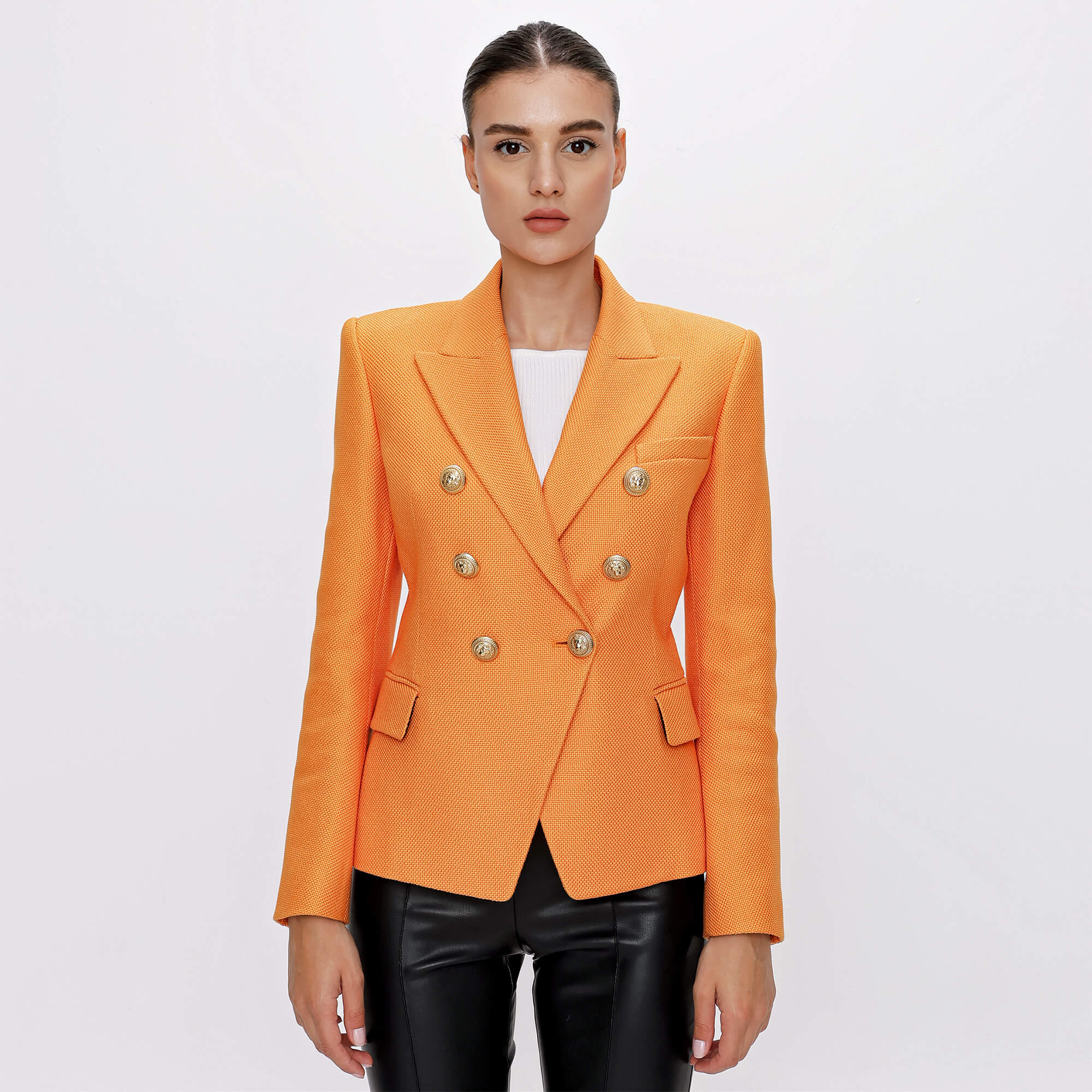 Balmain - Orange Gold Button Blazer Jacket